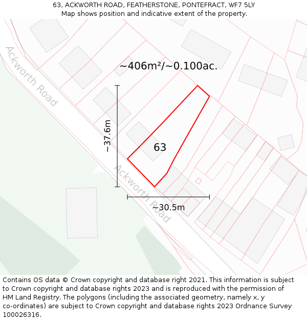 63, ACKWORTH ROAD, FEATHERSTONE, PONTEFRACT, WF7 5LY: Plot and title map