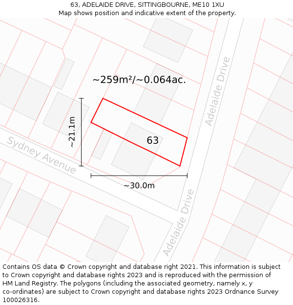 63, ADELAIDE DRIVE, SITTINGBOURNE, ME10 1XU: Plot and title map
