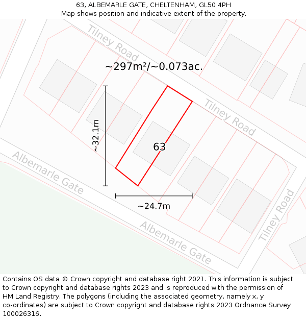 63, ALBEMARLE GATE, CHELTENHAM, GL50 4PH: Plot and title map