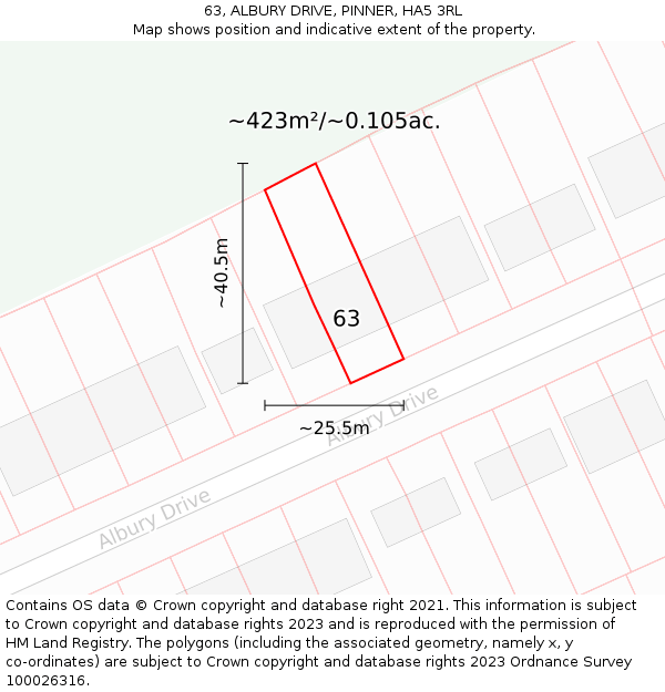 63, ALBURY DRIVE, PINNER, HA5 3RL: Plot and title map