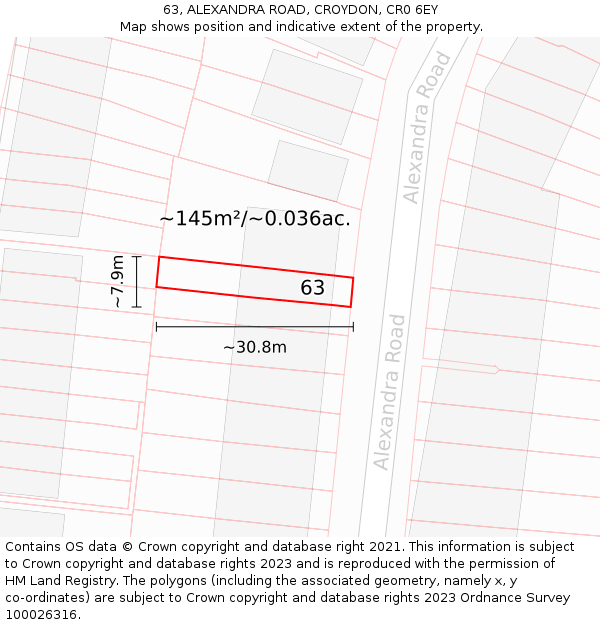 63, ALEXANDRA ROAD, CROYDON, CR0 6EY: Plot and title map