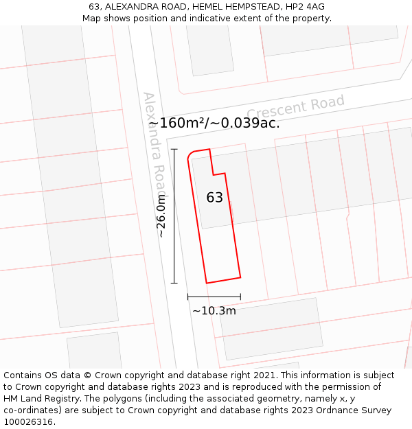 63, ALEXANDRA ROAD, HEMEL HEMPSTEAD, HP2 4AG: Plot and title map