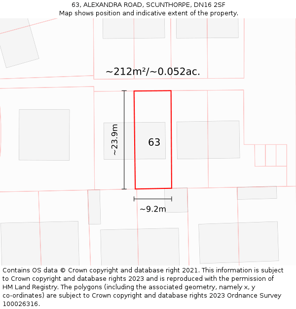 63, ALEXANDRA ROAD, SCUNTHORPE, DN16 2SF: Plot and title map