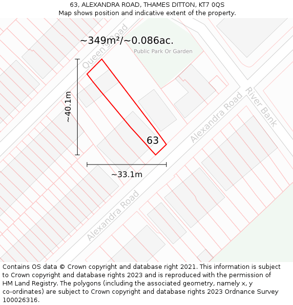 63, ALEXANDRA ROAD, THAMES DITTON, KT7 0QS: Plot and title map
