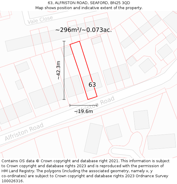 63, ALFRISTON ROAD, SEAFORD, BN25 3QD: Plot and title map