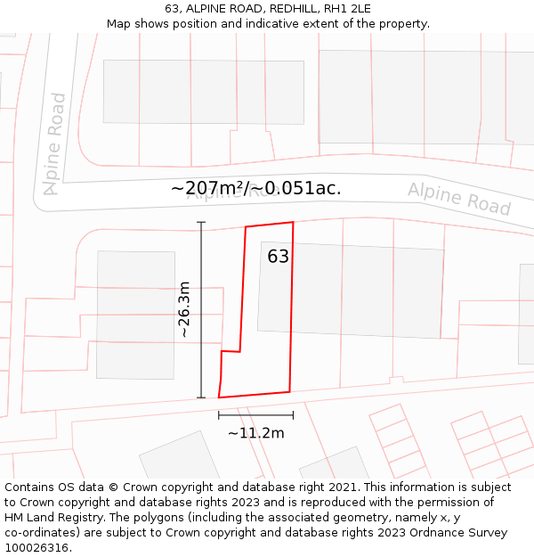 63, ALPINE ROAD, REDHILL, RH1 2LE: Plot and title map