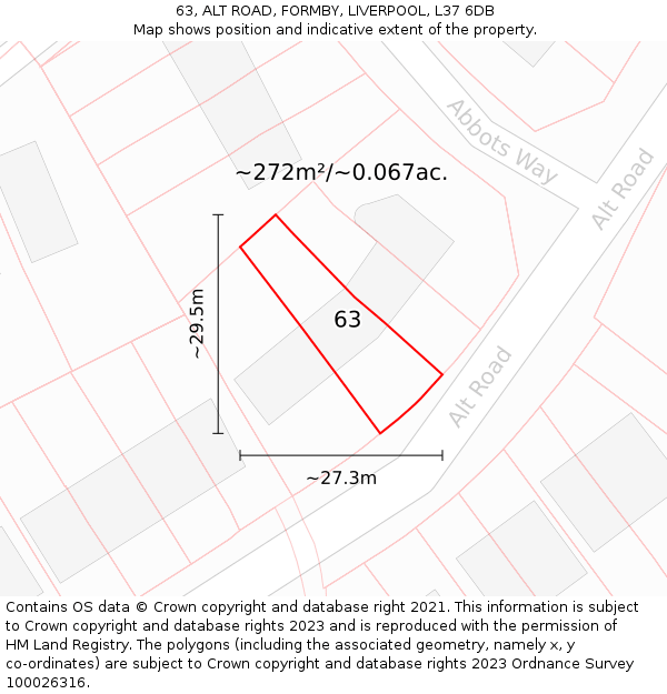 63, ALT ROAD, FORMBY, LIVERPOOL, L37 6DB: Plot and title map
