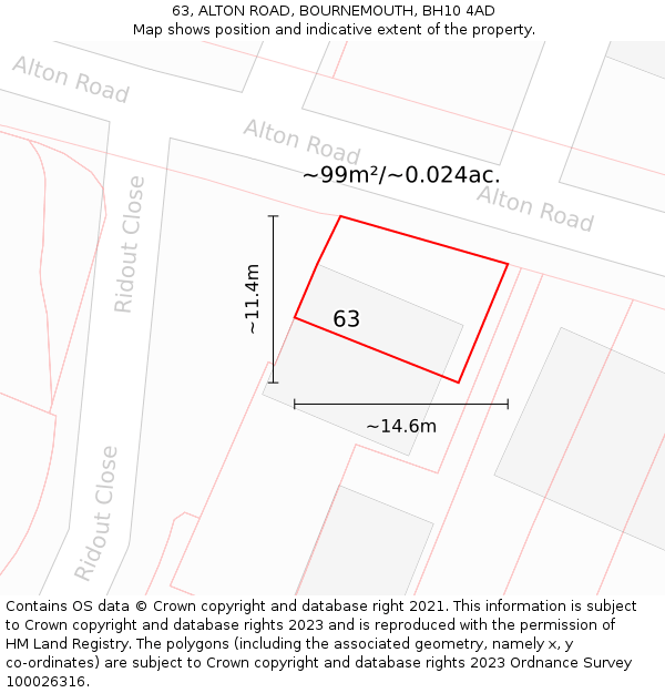 63, ALTON ROAD, BOURNEMOUTH, BH10 4AD: Plot and title map