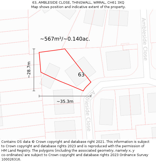 63, AMBLESIDE CLOSE, THINGWALL, WIRRAL, CH61 3XQ: Plot and title map