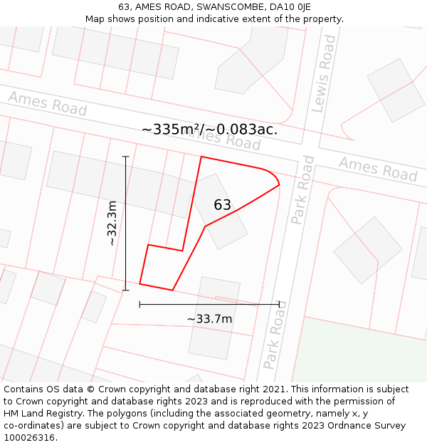 63, AMES ROAD, SWANSCOMBE, DA10 0JE: Plot and title map