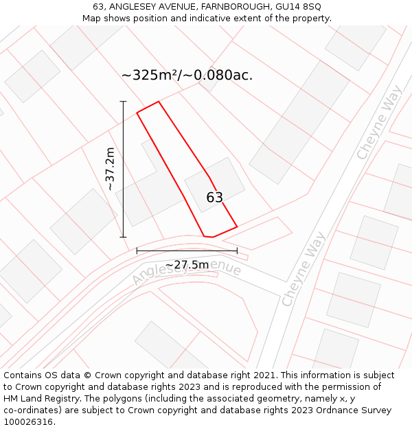 63, ANGLESEY AVENUE, FARNBOROUGH, GU14 8SQ: Plot and title map