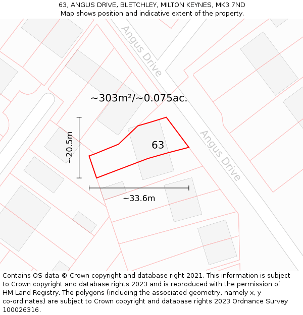 63, ANGUS DRIVE, BLETCHLEY, MILTON KEYNES, MK3 7ND: Plot and title map