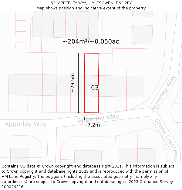 63, APPERLEY WAY, HALESOWEN, B63 2PY: Plot and title map