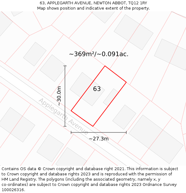 63, APPLEGARTH AVENUE, NEWTON ABBOT, TQ12 1RY: Plot and title map