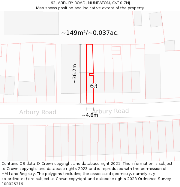 63, ARBURY ROAD, NUNEATON, CV10 7NJ: Plot and title map
