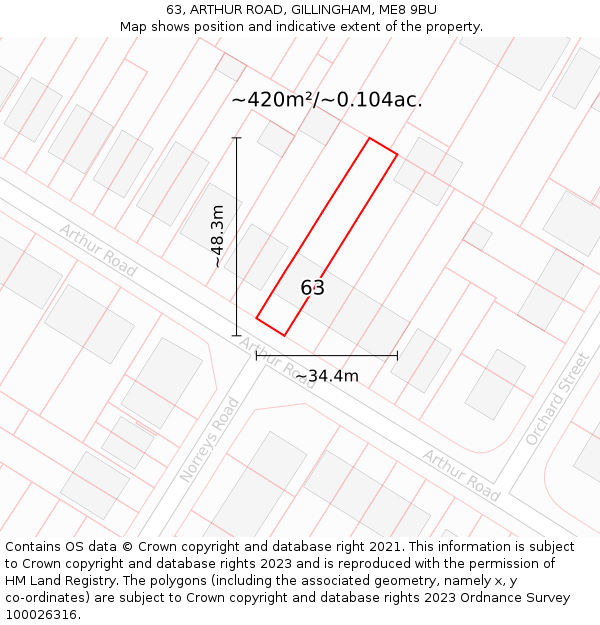 63, ARTHUR ROAD, GILLINGHAM, ME8 9BU: Plot and title map