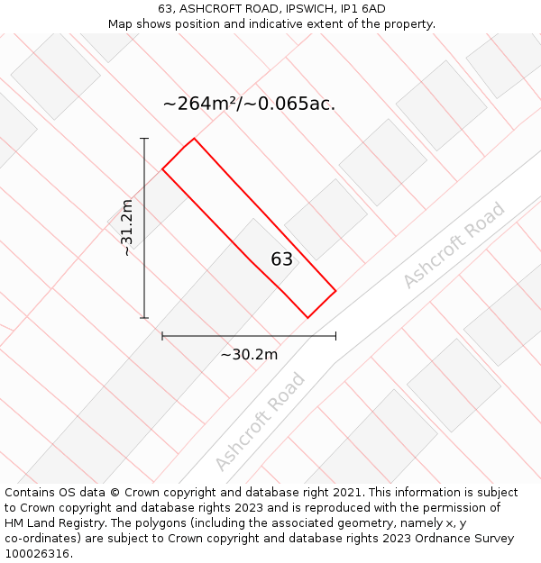 63, ASHCROFT ROAD, IPSWICH, IP1 6AD: Plot and title map