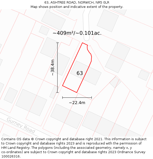 63, ASHTREE ROAD, NORWICH, NR5 0LR: Plot and title map