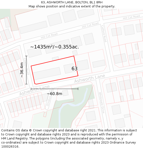 63, ASHWORTH LANE, BOLTON, BL1 8RH: Plot and title map