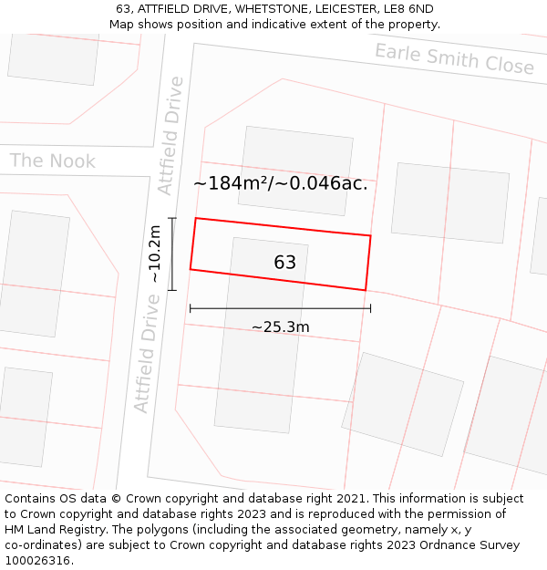 63, ATTFIELD DRIVE, WHETSTONE, LEICESTER, LE8 6ND: Plot and title map