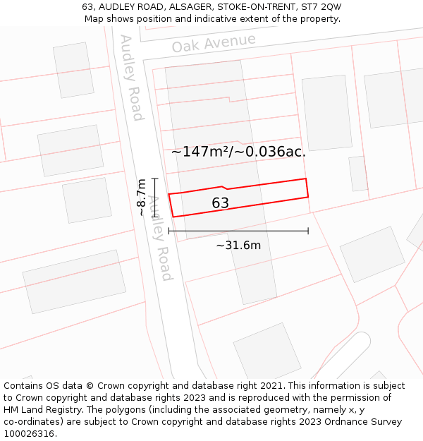63, AUDLEY ROAD, ALSAGER, STOKE-ON-TRENT, ST7 2QW: Plot and title map
