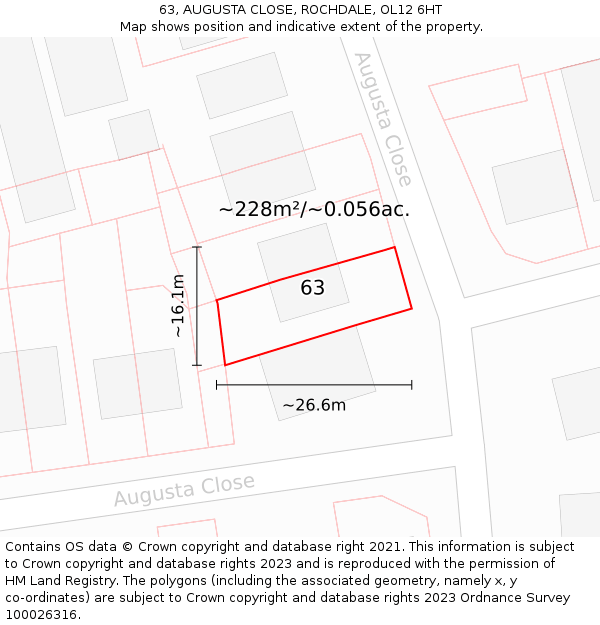 63, AUGUSTA CLOSE, ROCHDALE, OL12 6HT: Plot and title map
