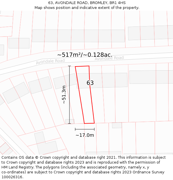 63, AVONDALE ROAD, BROMLEY, BR1 4HS: Plot and title map