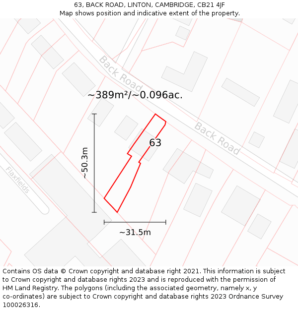 63, BACK ROAD, LINTON, CAMBRIDGE, CB21 4JF: Plot and title map