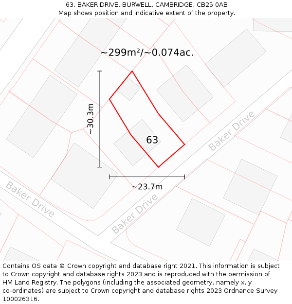 63, BAKER DRIVE, BURWELL, CAMBRIDGE, CB25 0AB: Plot and title map