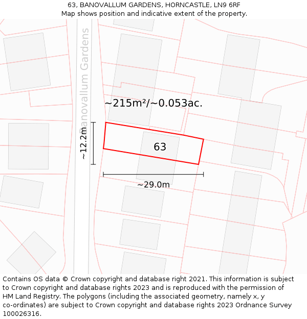 63, BANOVALLUM GARDENS, HORNCASTLE, LN9 6RF: Plot and title map