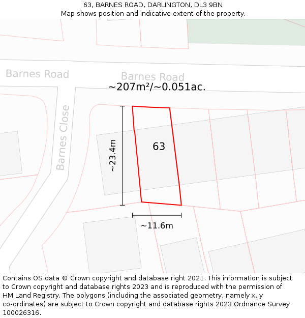 63, BARNES ROAD, DARLINGTON, DL3 9BN: Plot and title map