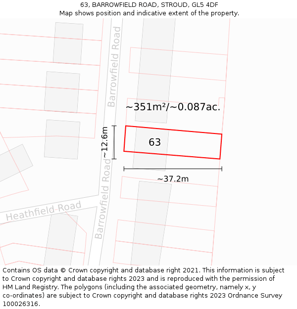 63, BARROWFIELD ROAD, STROUD, GL5 4DF: Plot and title map