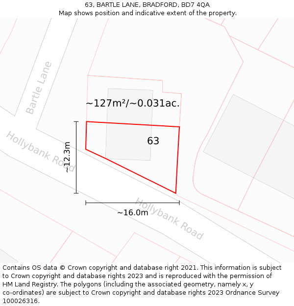63, BARTLE LANE, BRADFORD, BD7 4QA: Plot and title map