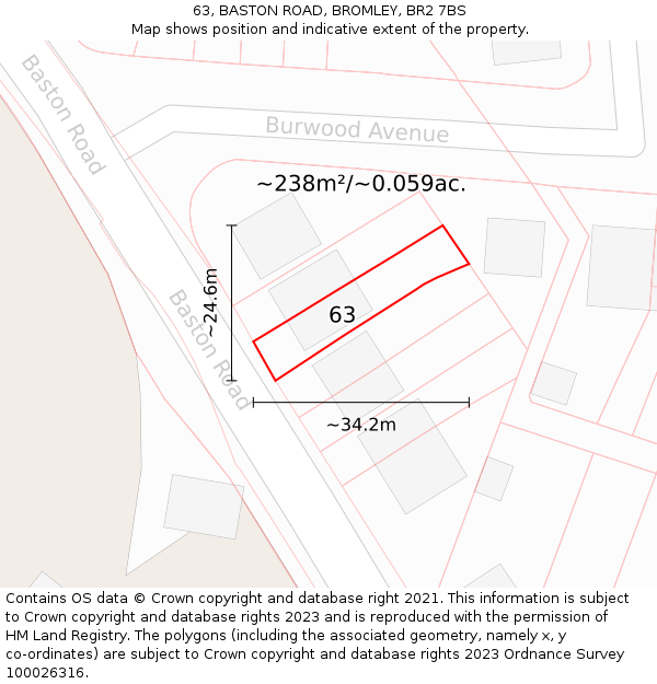 63, BASTON ROAD, BROMLEY, BR2 7BS: Plot and title map