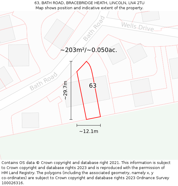 63, BATH ROAD, BRACEBRIDGE HEATH, LINCOLN, LN4 2TU: Plot and title map