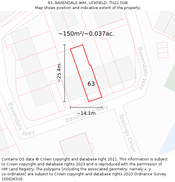 63, BAXENDALE WAY, UCKFIELD, TN22 5GB: Plot and title map
