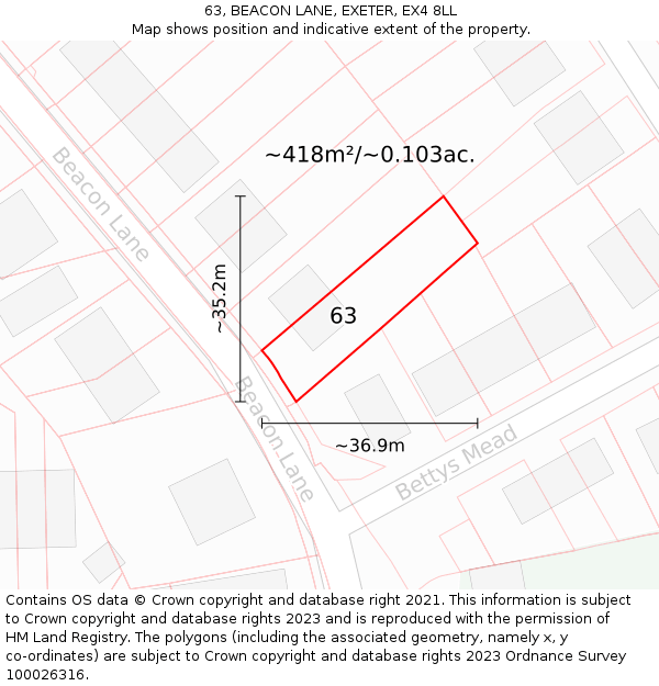 63, BEACON LANE, EXETER, EX4 8LL: Plot and title map
