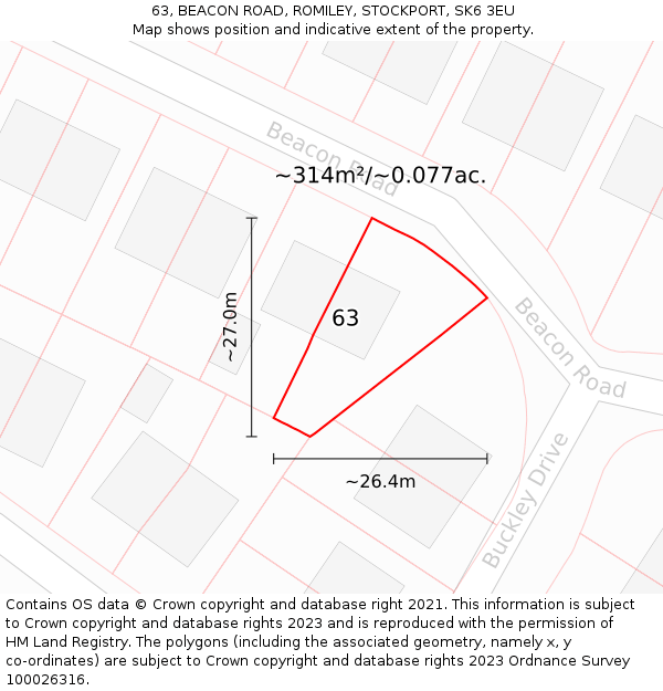 63, BEACON ROAD, ROMILEY, STOCKPORT, SK6 3EU: Plot and title map
