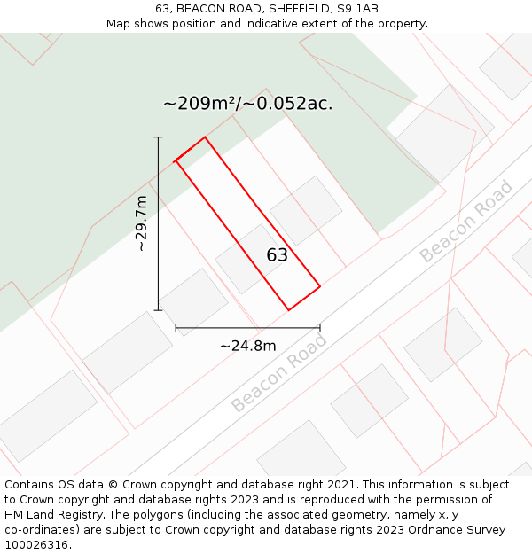 63, BEACON ROAD, SHEFFIELD, S9 1AB: Plot and title map
