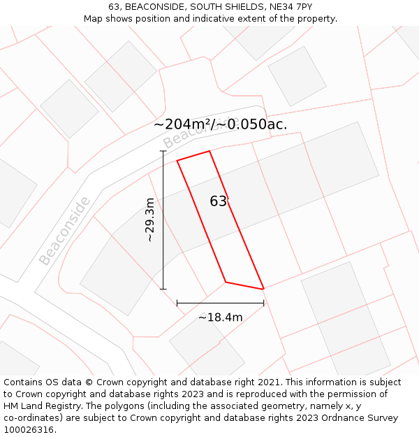 63, BEACONSIDE, SOUTH SHIELDS, NE34 7PY: Plot and title map