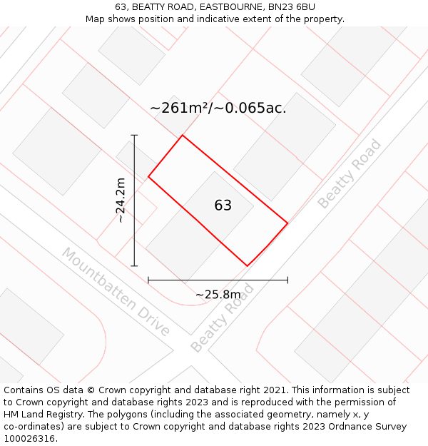 63, BEATTY ROAD, EASTBOURNE, BN23 6BU: Plot and title map