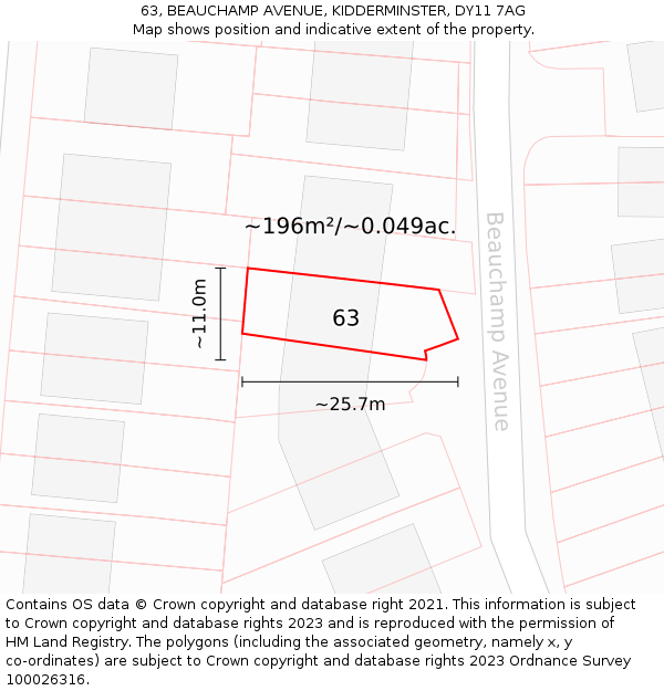 63, BEAUCHAMP AVENUE, KIDDERMINSTER, DY11 7AG: Plot and title map