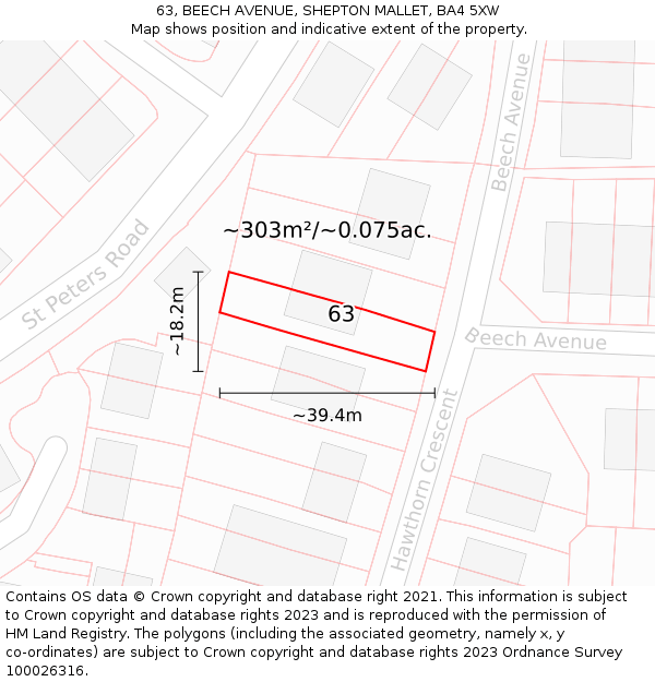 63, BEECH AVENUE, SHEPTON MALLET, BA4 5XW: Plot and title map