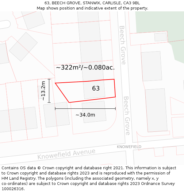 63, BEECH GROVE, STANWIX, CARLISLE, CA3 9BL: Plot and title map