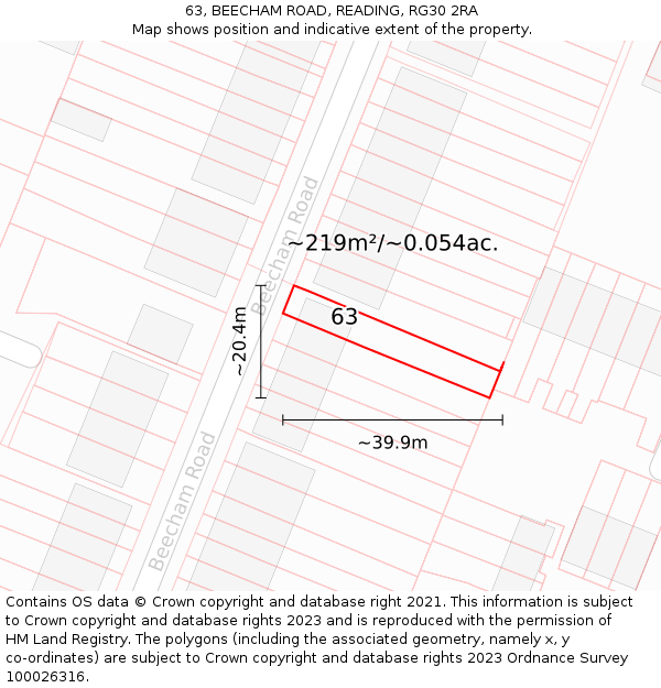 63, BEECHAM ROAD, READING, RG30 2RA: Plot and title map
