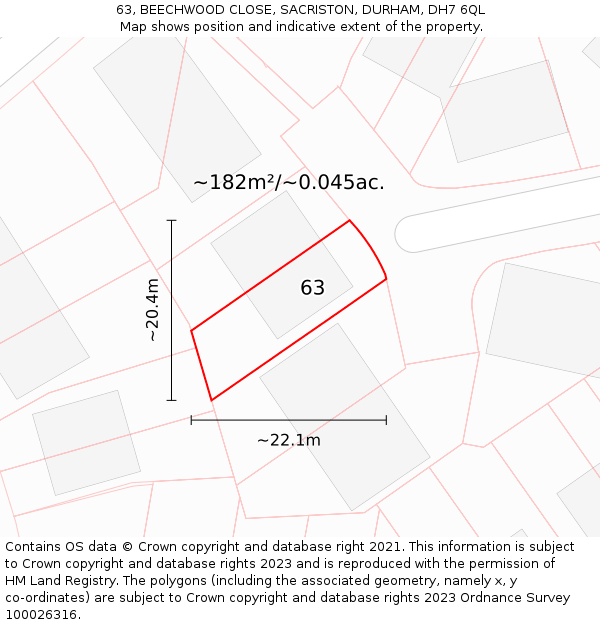 63, BEECHWOOD CLOSE, SACRISTON, DURHAM, DH7 6QL: Plot and title map