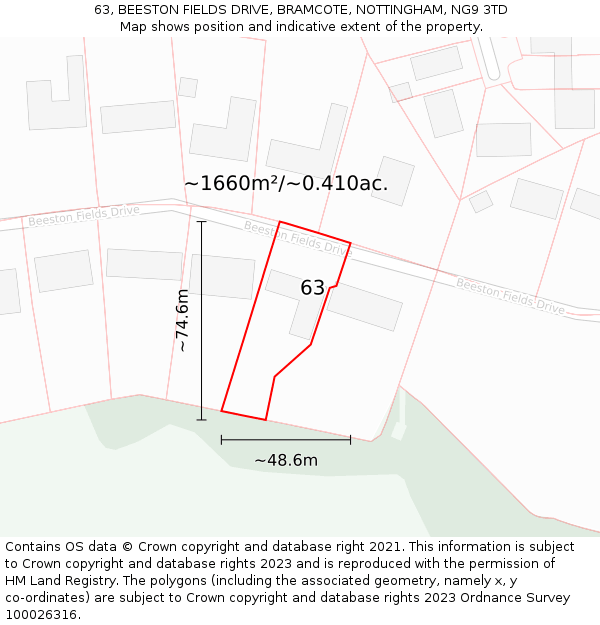 63, BEESTON FIELDS DRIVE, BRAMCOTE, NOTTINGHAM, NG9 3TD: Plot and title map