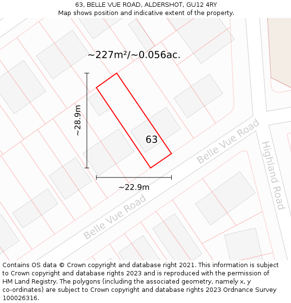 63, BELLE VUE ROAD, ALDERSHOT, GU12 4RY: Plot and title map