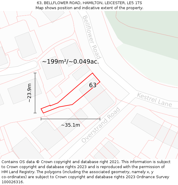 63, BELLFLOWER ROAD, HAMILTON, LEICESTER, LE5 1TS: Plot and title map
