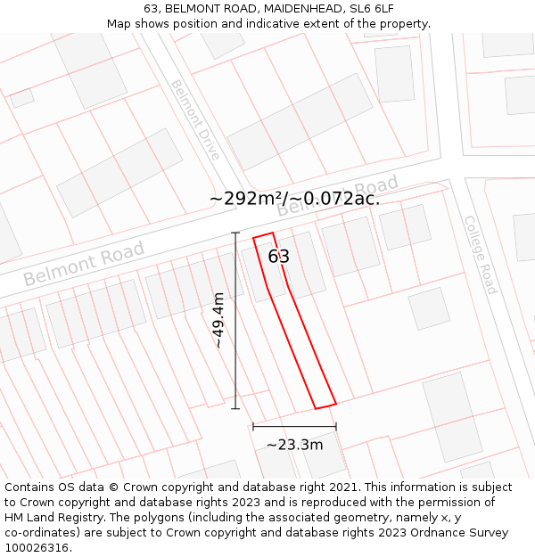 63, BELMONT ROAD, MAIDENHEAD, SL6 6LF: Plot and title map
